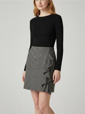 Beyond Threads Alpaca Wool Ruffle Pencil Skirt Brown Tweed XS Made in Peru